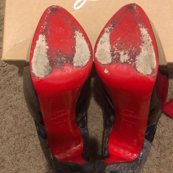 Christian Louboutin: Aeronotoc Patent Leather/Lace Leopard/Lane Booties - Picture 4 of 7